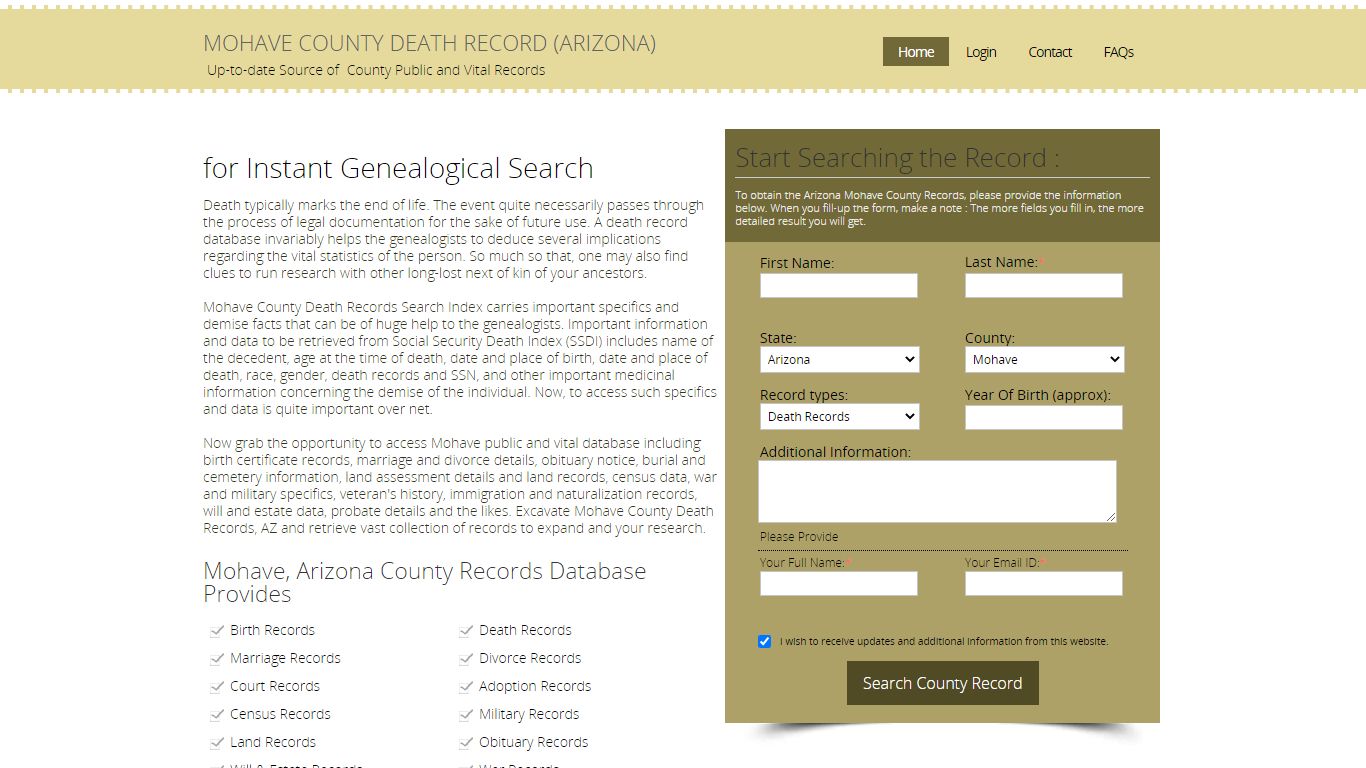 Mohave County, Arizona Death Records & Certificate Information