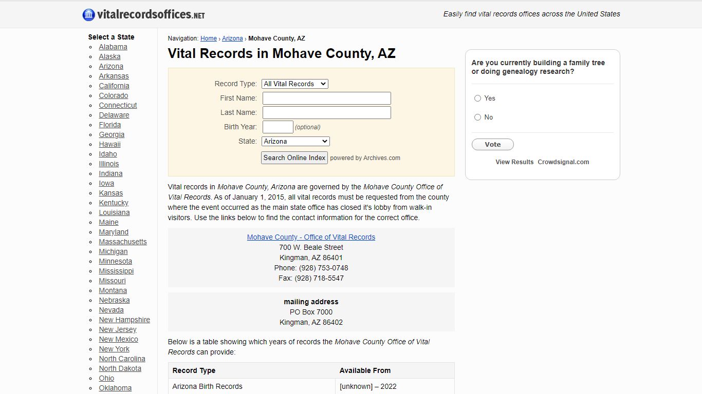 Vital Records in Mohave County, Arizona