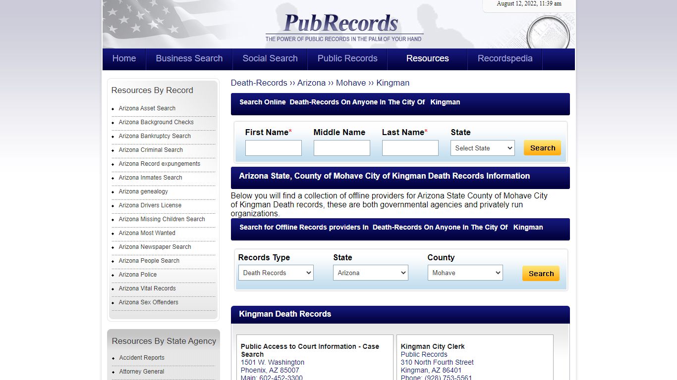 Kingman, Mohave County, Arizona Death Records